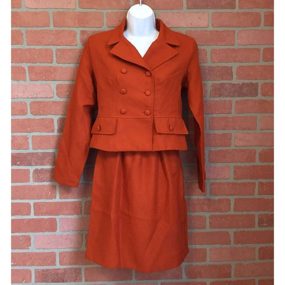 Vtg 80's 2 piece Skirt Blazer Suit Set by Jennifer James size 6 Burnt Orange